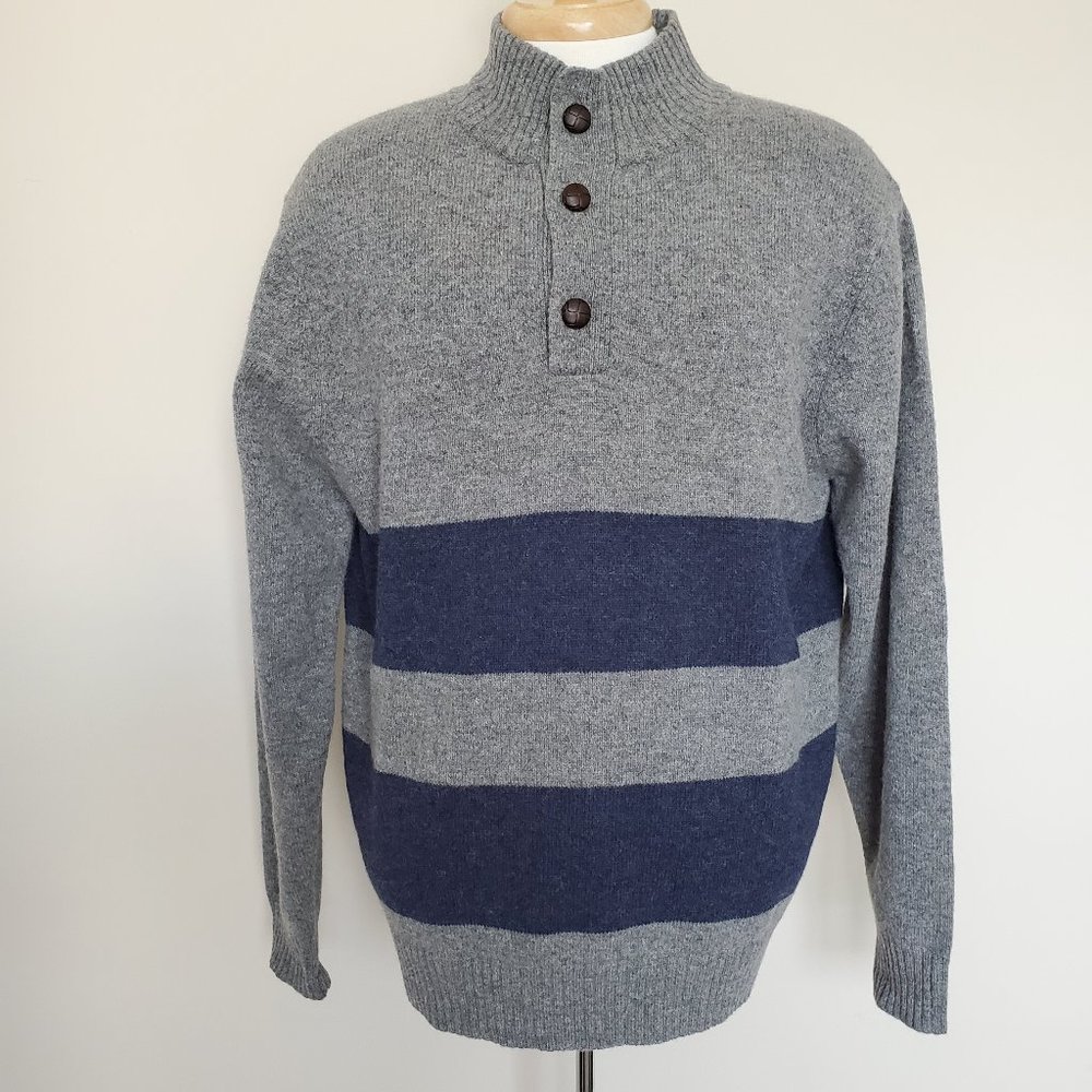 Weatherproof Large Sweater Grey Gray Blue Stripe